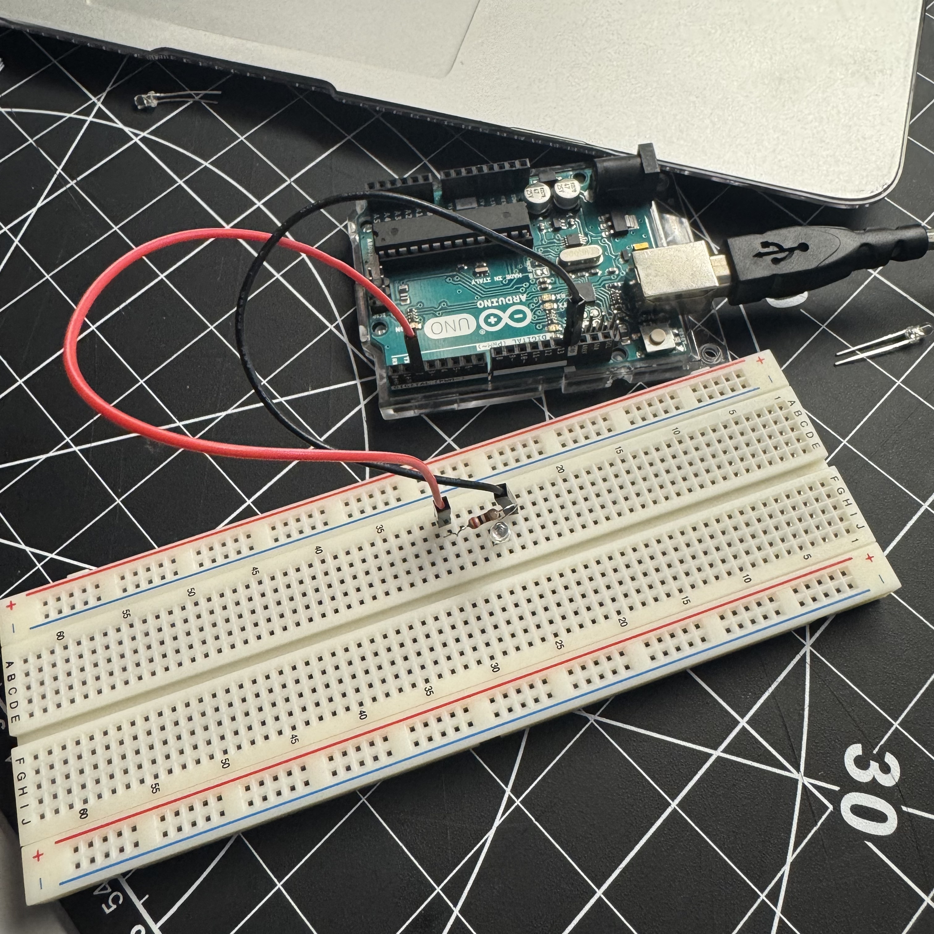 The wires on the component connect to the circuit board and add resistance to the circuit. Unfortunately, it failed the first time—perhaps there was an issue with the code.